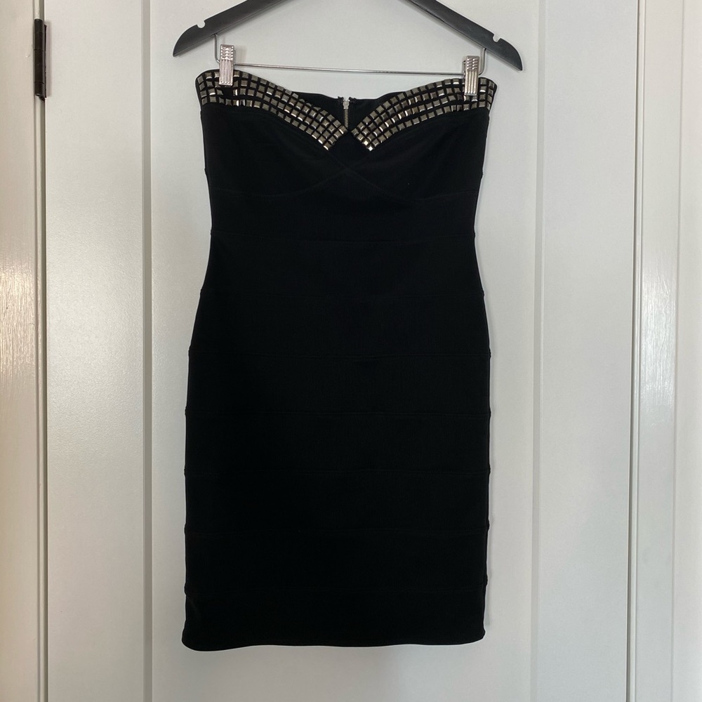 Black strapless Mini Party Dress studded details black